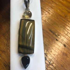 Powerful Tigers Eye, citrine, and Obsidian pendant
